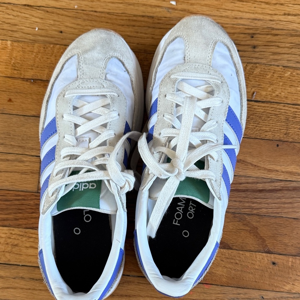 Adidas Men's White and Blue Striped Sneakers